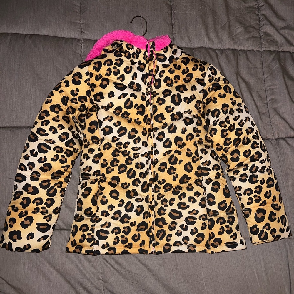 Girl’s puffer Leopard Print Jacket with Hood